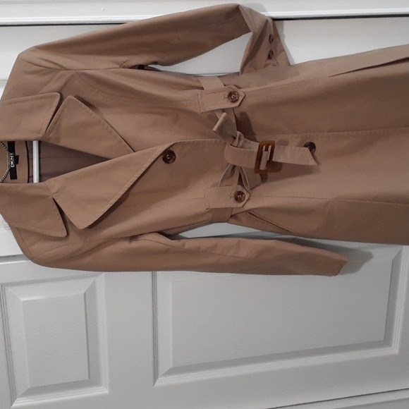 DKNY Trench Coat szM camel colored natural fiber knee length - Picture 4 of 5